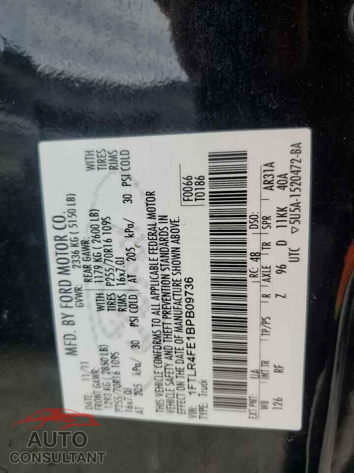 FORD RANGER 2011 - 1FTLR4FE1BPB09736