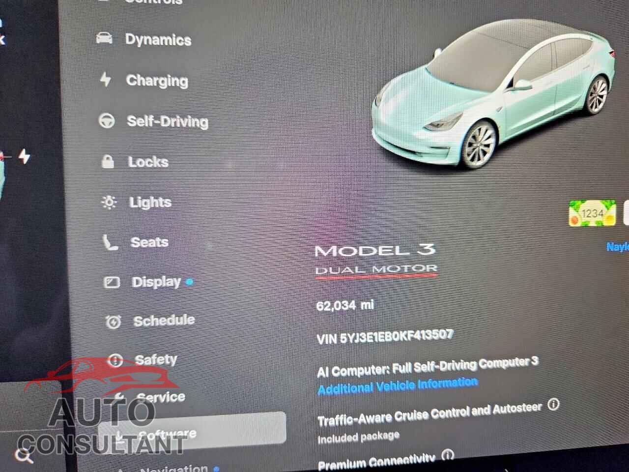 TESLA MODEL 3 2019 - 5YJ3E1EB0KF413507