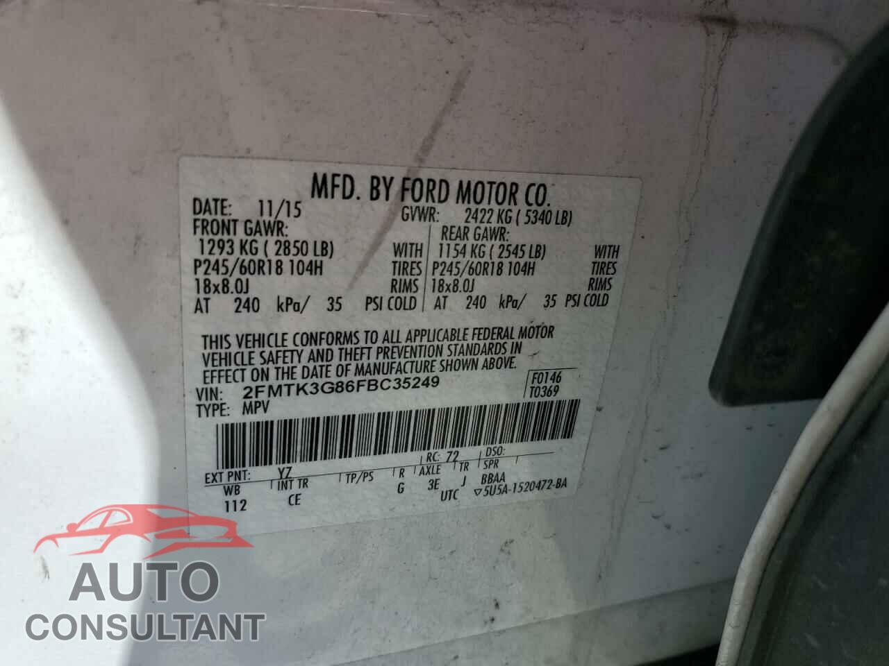 FORD EDGE 2015 - 2FMTK3G86FBC35249