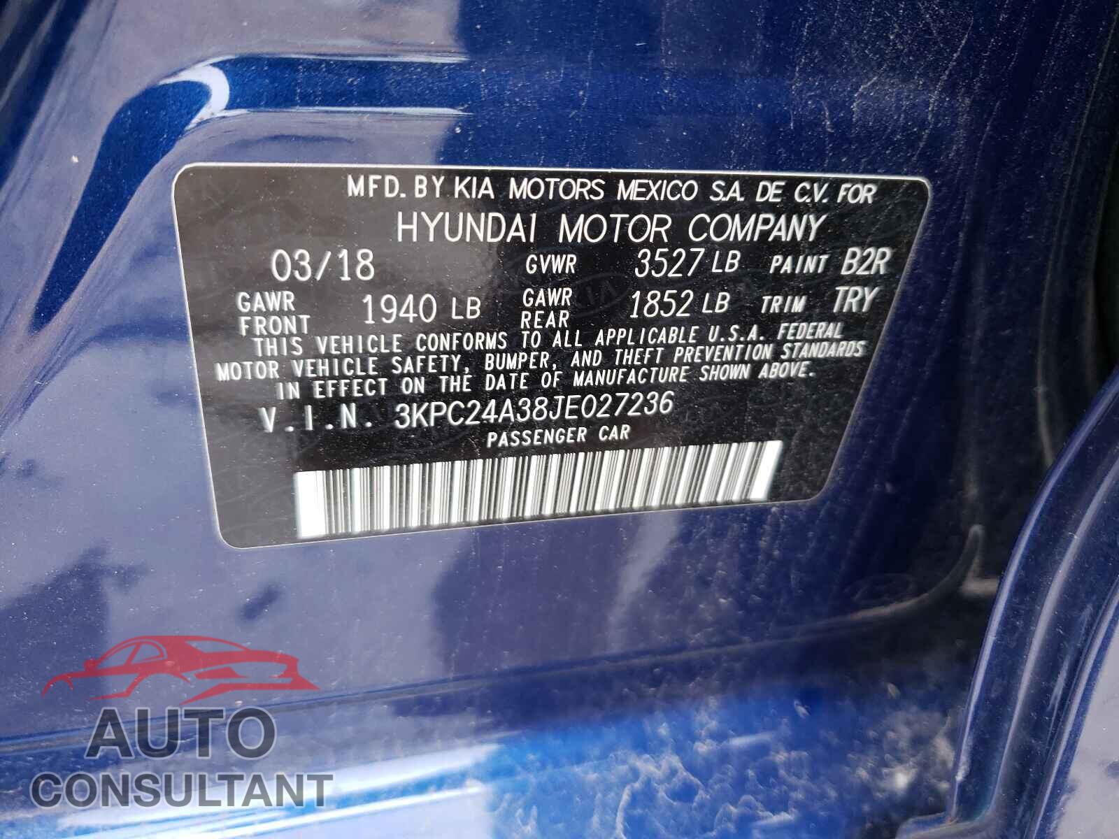 HYUNDAI ACCENT 2018 - 3KPC24A38JE027236