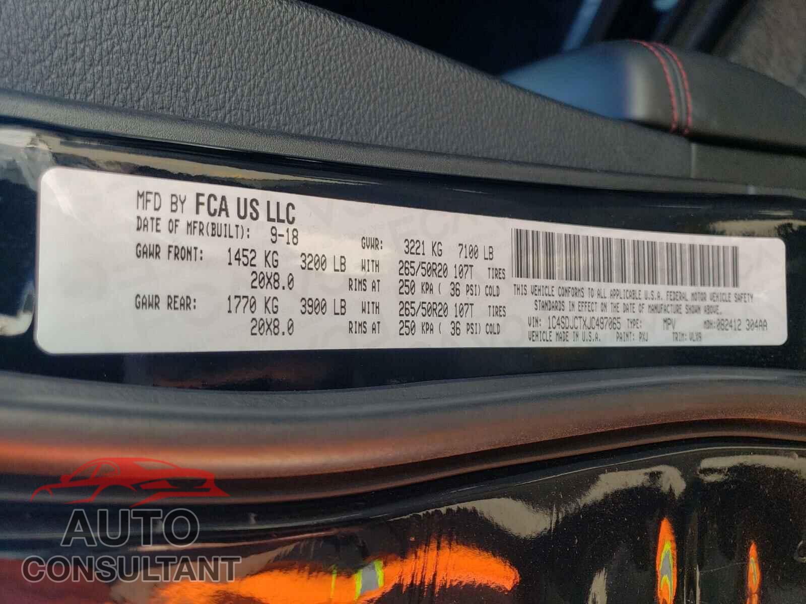 DODGE DURANGO 2018 - 1C4SDJCTXJC497065