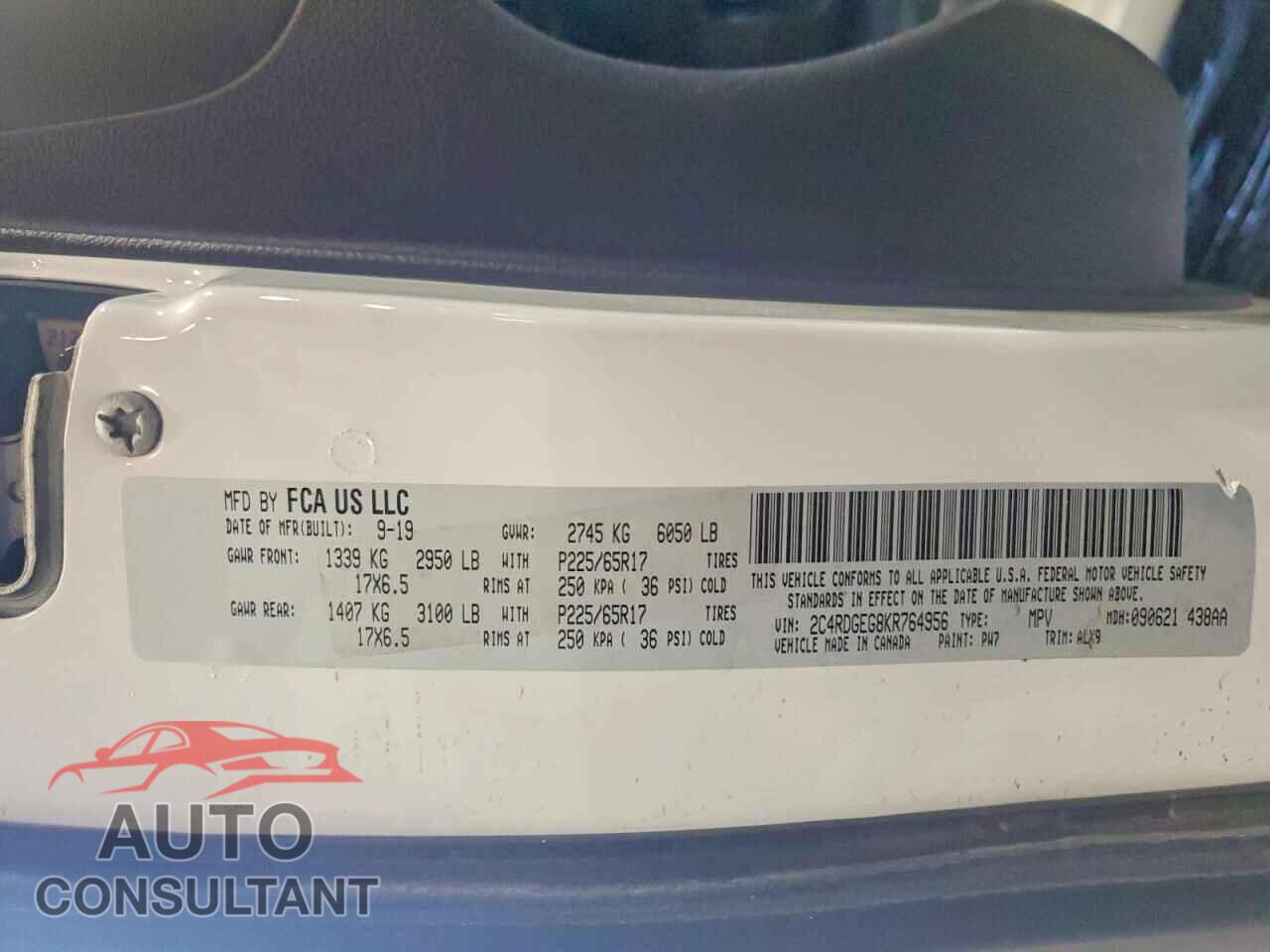 DODGE CARAVAN 2019 - 2C4RDGEG8KR764956