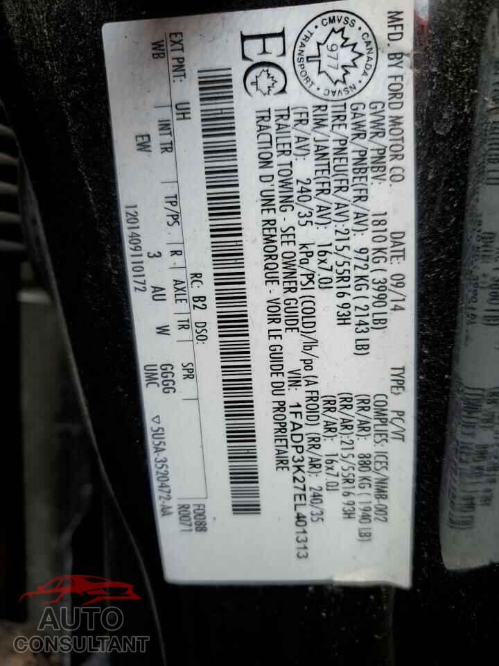 FORD FOCUS 2014 - 1FADP3K27EL401313