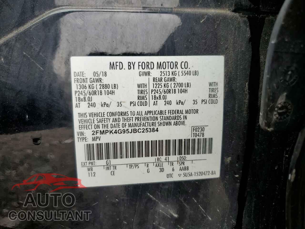 FORD EDGE 2018 - 2FMPK4G95JBC25384