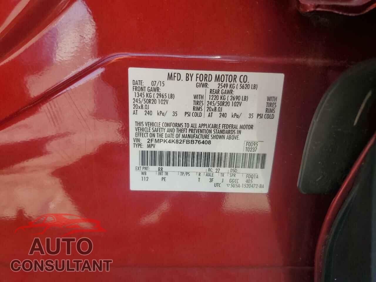 FORD EDGE 2015 - 2FMPK4K82FBB76408