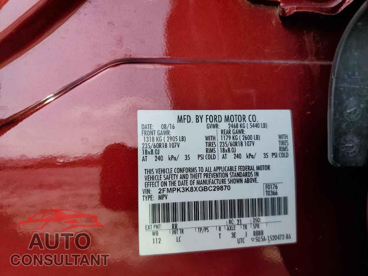 FORD EDGE 2016 - 2FMPK3K8XGBC29870
