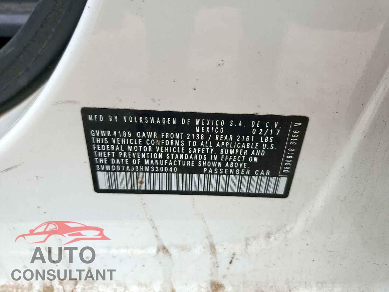 VOLKSWAGEN JETTA 2017 - 3VWDB7AJ3HM330040