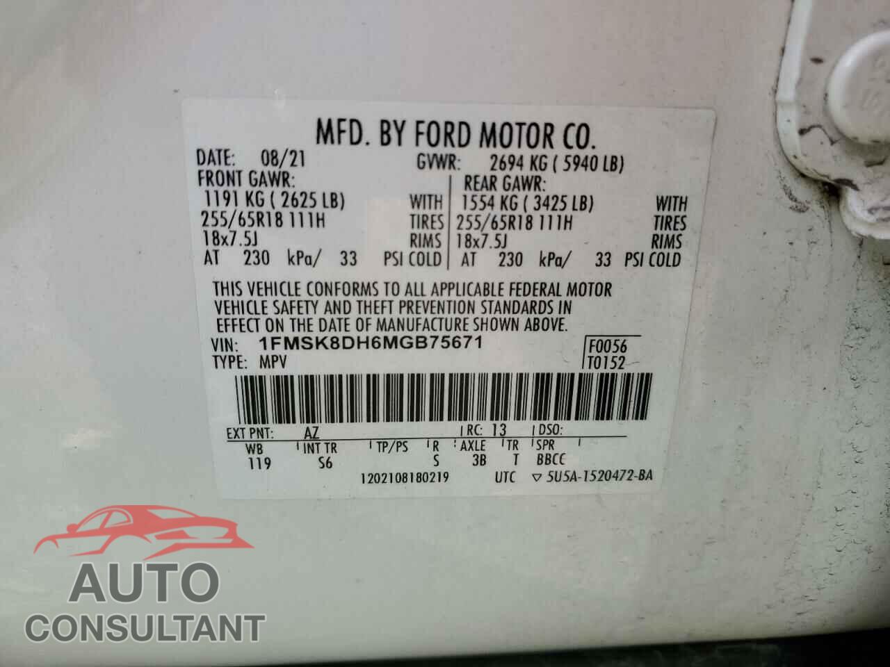 FORD EXPLORER 2021 - 1FMSK8DH6MGB75671