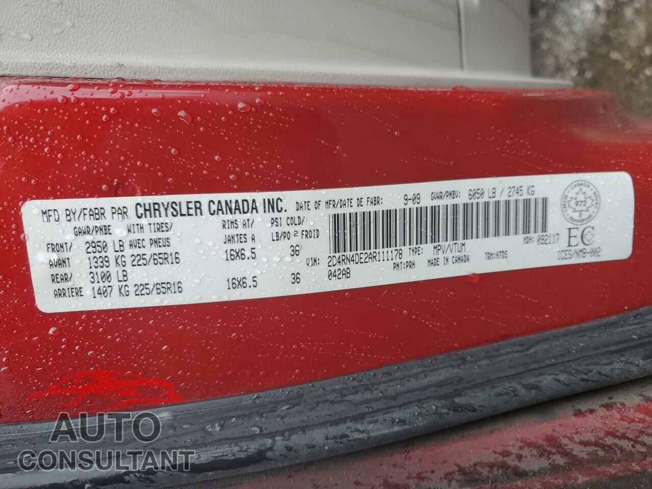 DODGE CARAVAN 2010 - 2D4RN4DE2AR111178
