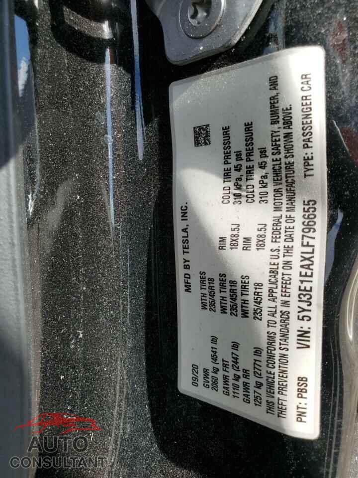 TESLA MODEL 3 2020 - 5YJ3E1EAXLF796655