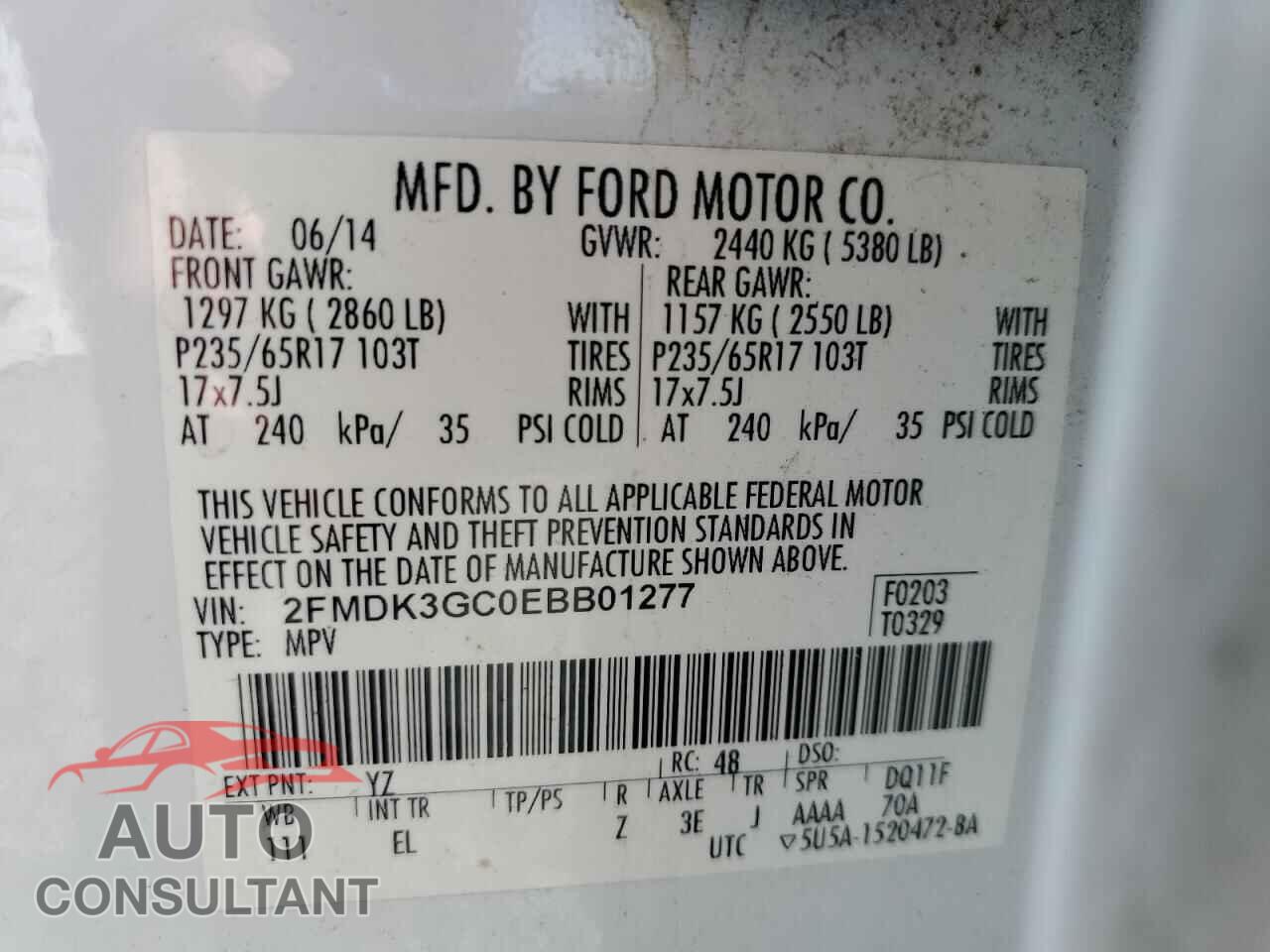 FORD EDGE 2014 - 2FMDK3GC0EBB01277