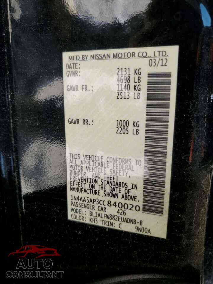 NISSAN MAXIMA 2012 - 1N4AA5AP3CC840020