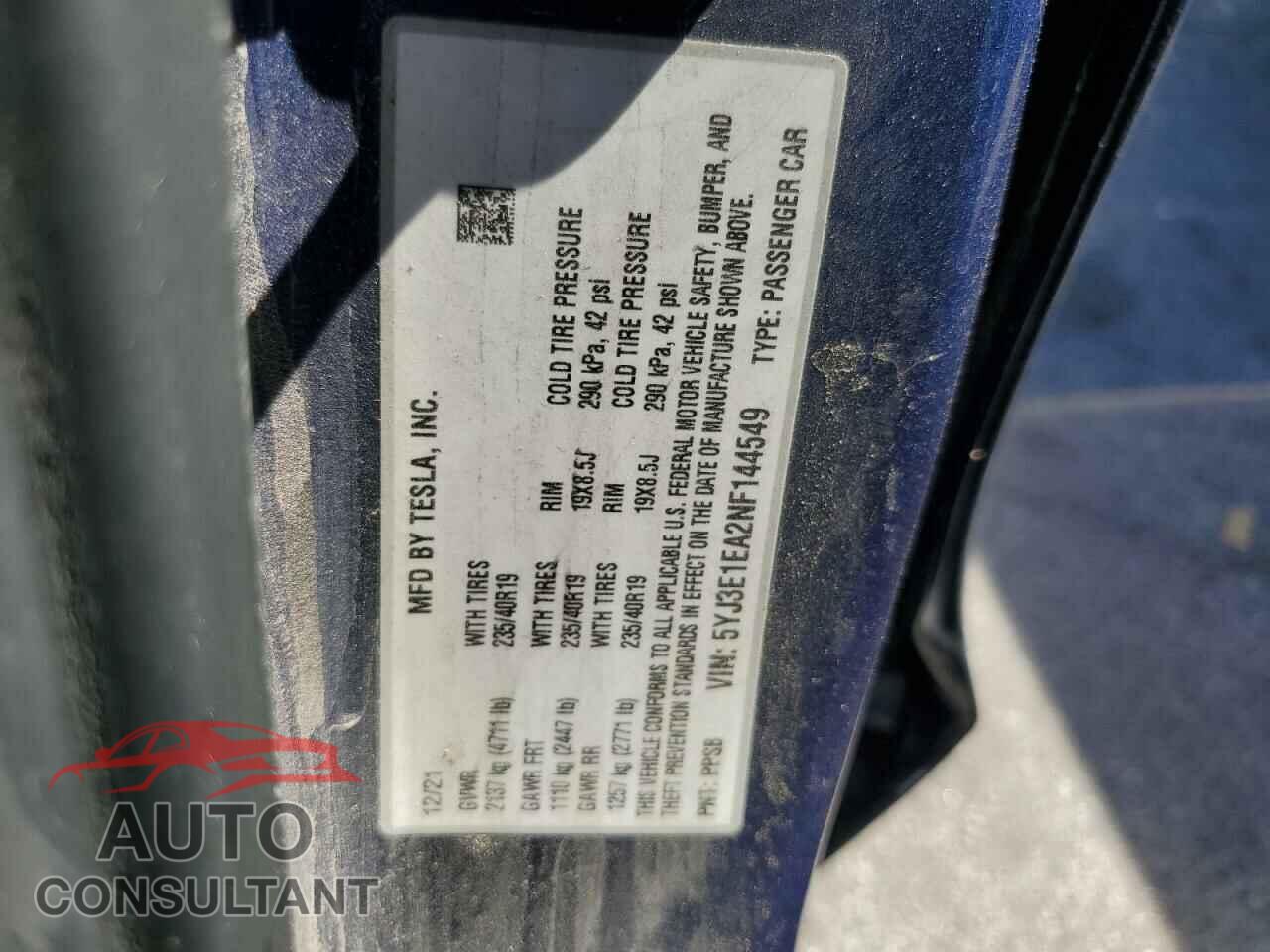 TESLA MODEL 3 2022 - 5YJ3E1EA2NF144549