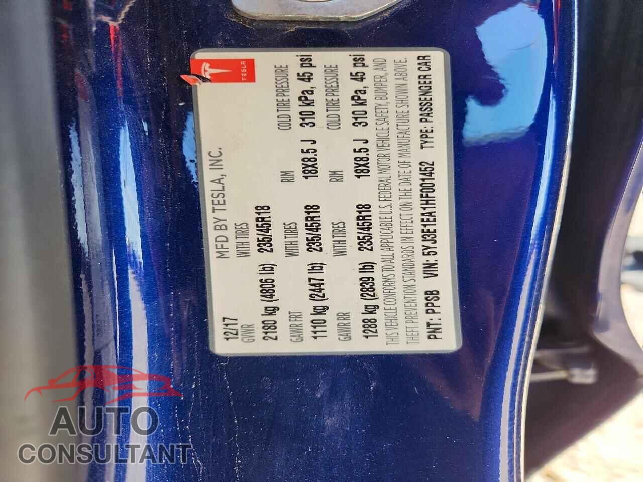 TESLA MODEL 3 2017 - 5YJ3E1EA1HF001452
