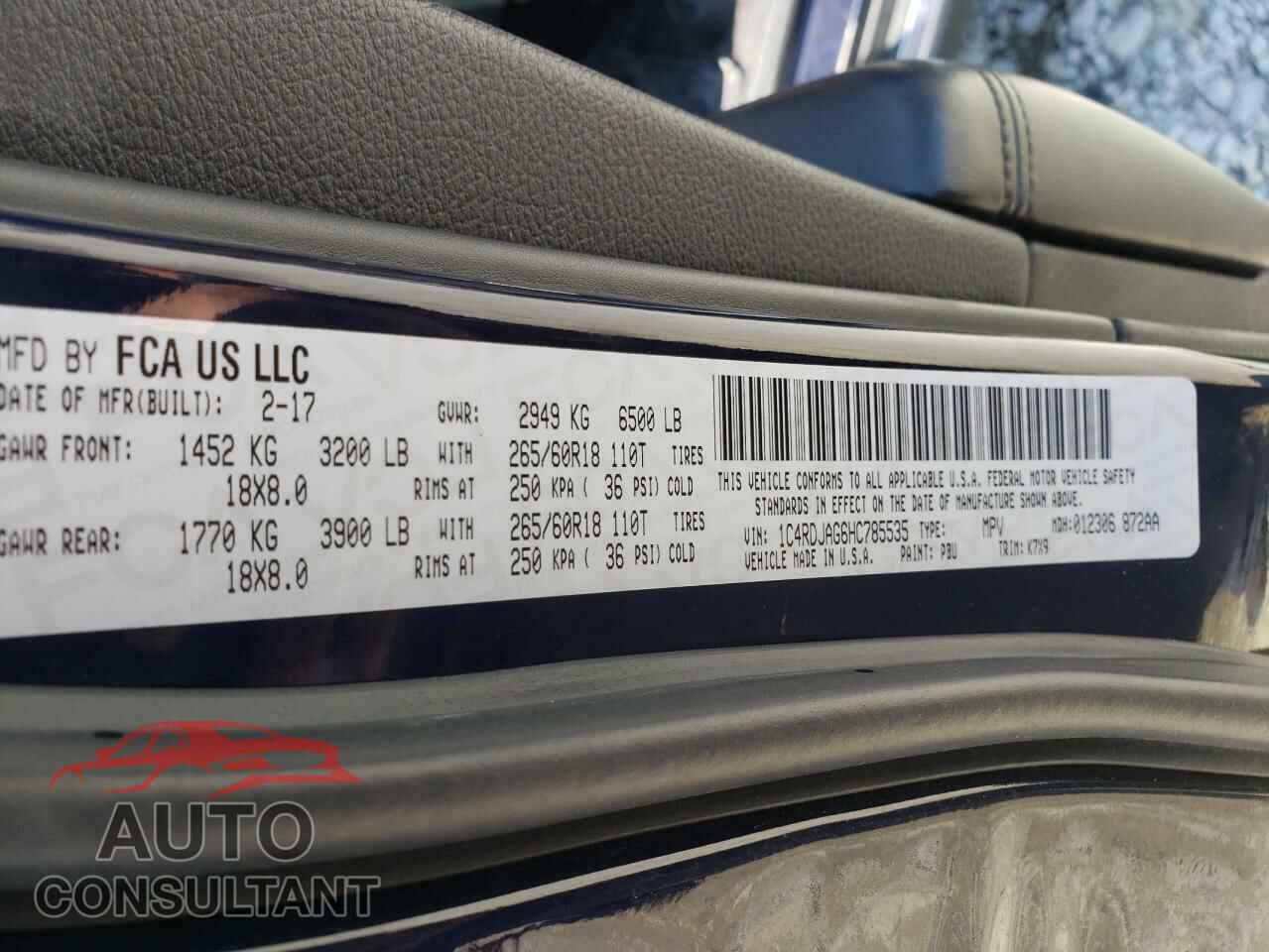 DODGE DURANGO 2017 - 1C4RDJAG6HC785535