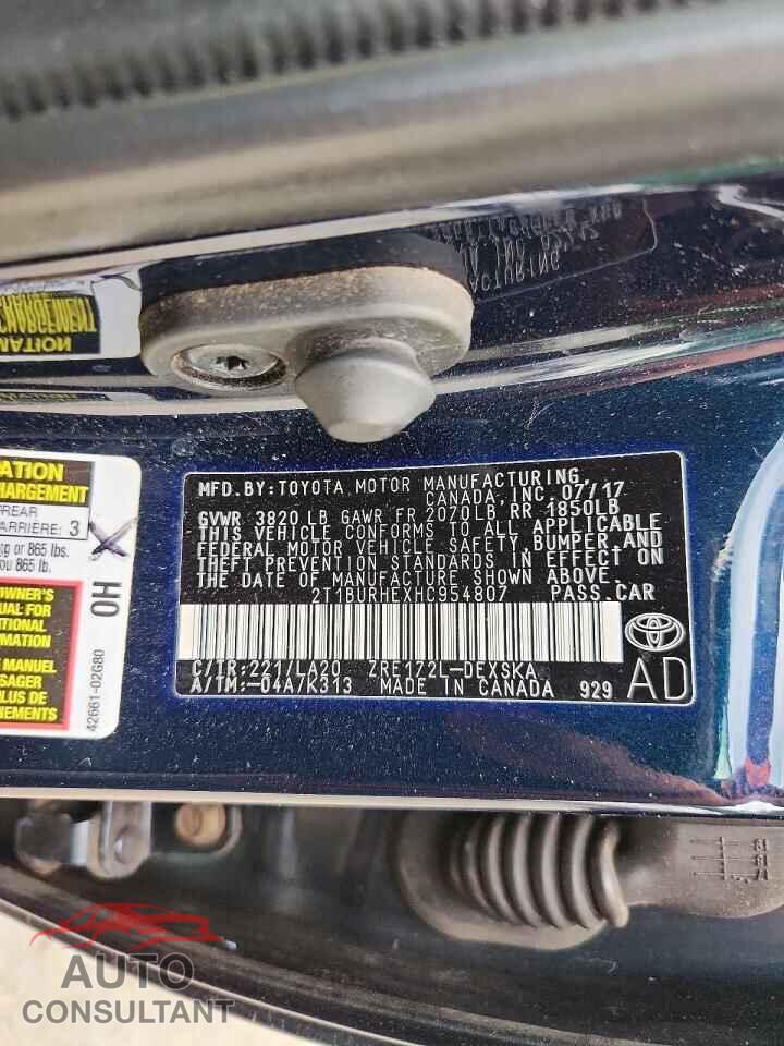 TOYOTA COROLLA 2017 - 2T1BURHEXHC954807