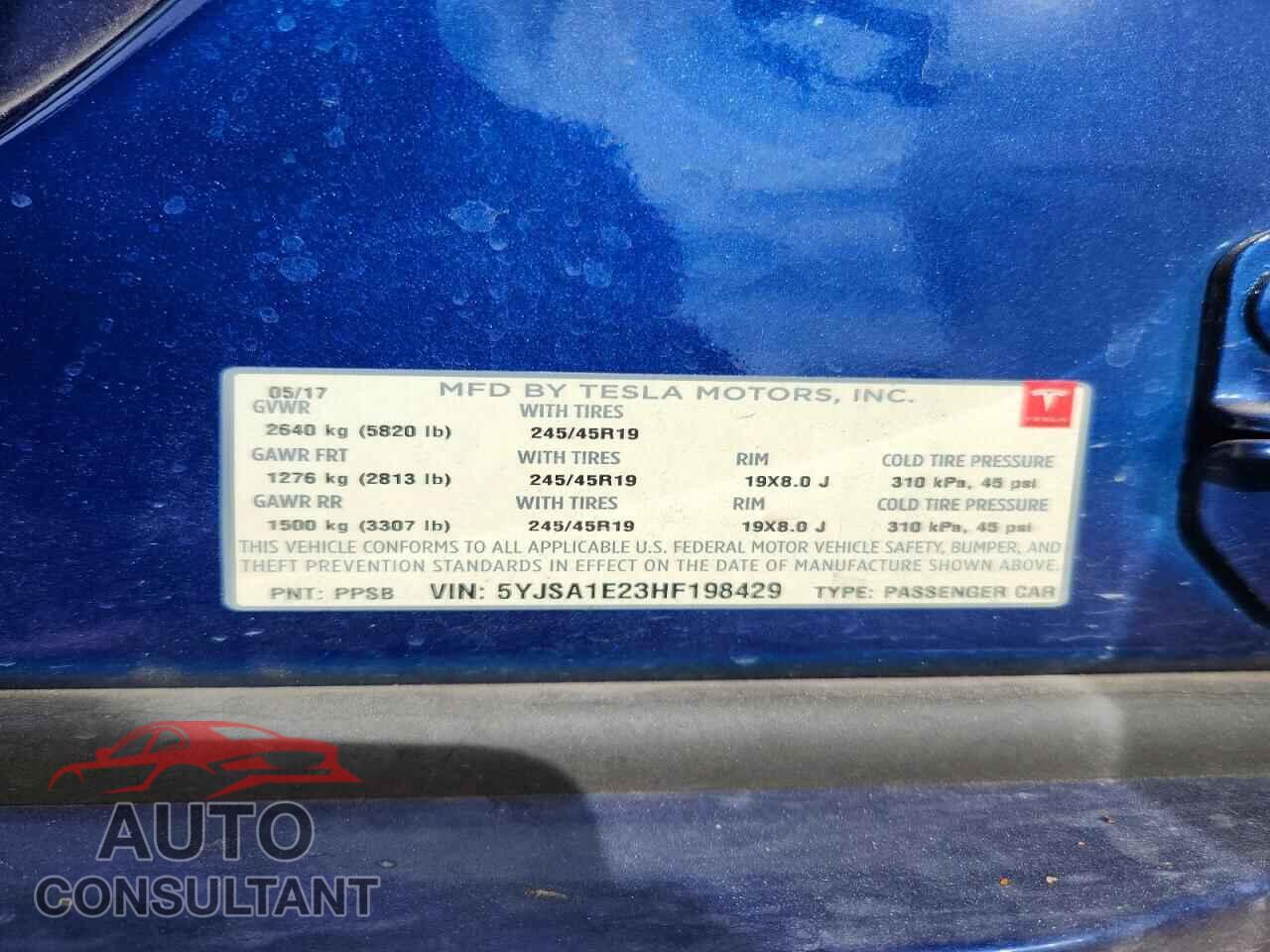 TESLA MODEL S 2017 - 5YJSA1E23HF198429