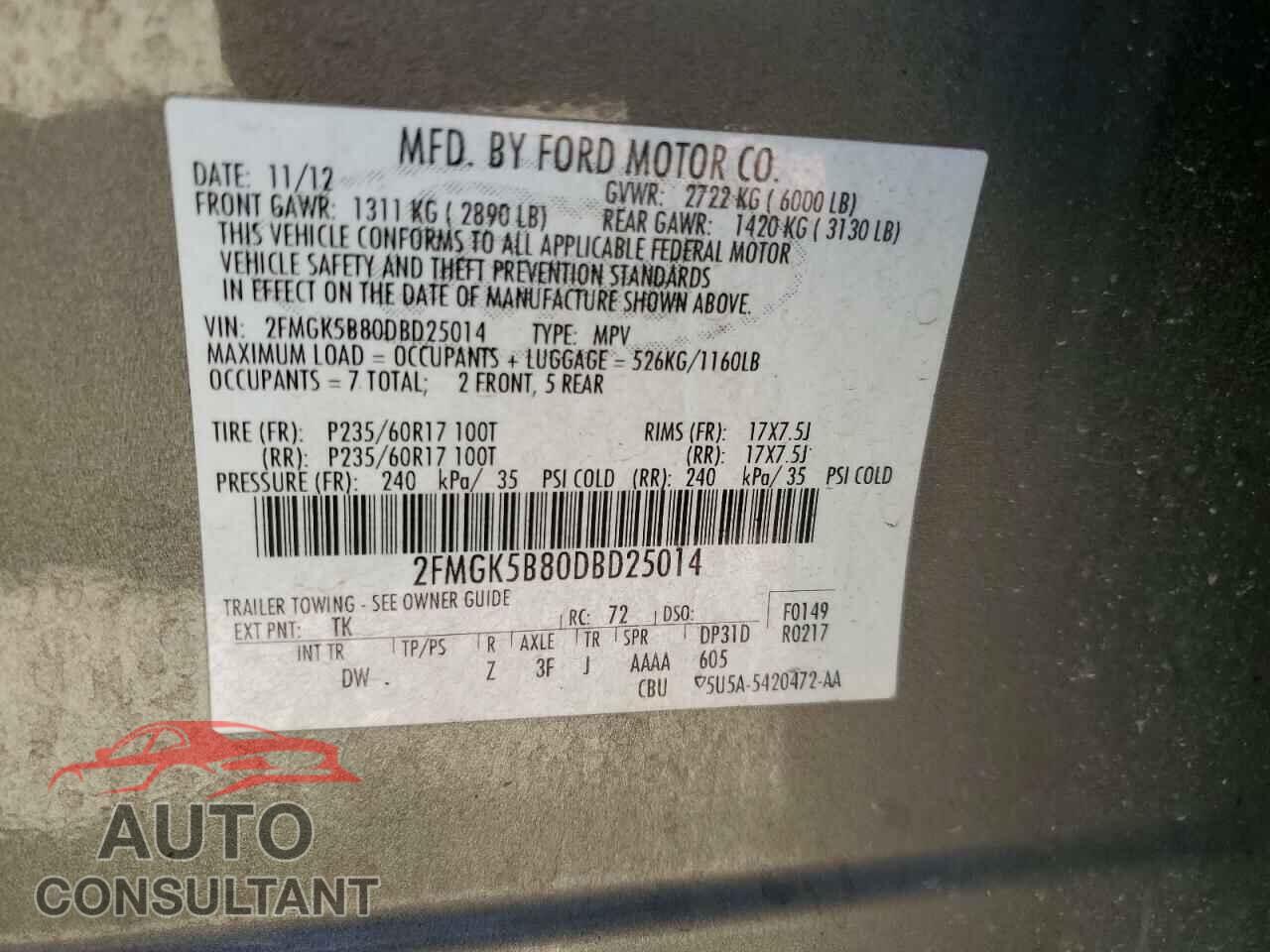 FORD FLEX 2013 - 2FMGK5B80DBD25014