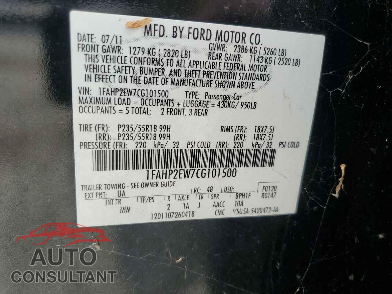 FORD TAURUS 2012 - 1FAHP2EW7CG101500