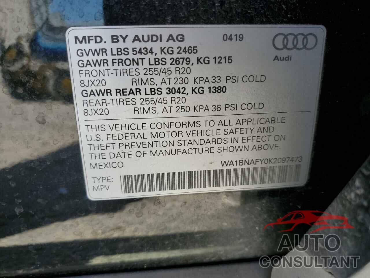 AUDI Q5 2019 - WA1BNAFY0K2097473