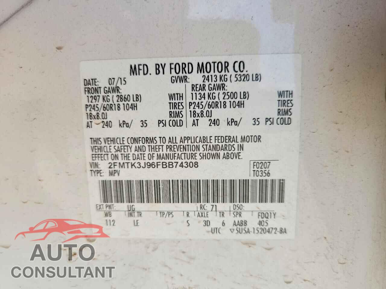 FORD EDGE 2015 - 2FMTK3J96FBB74308