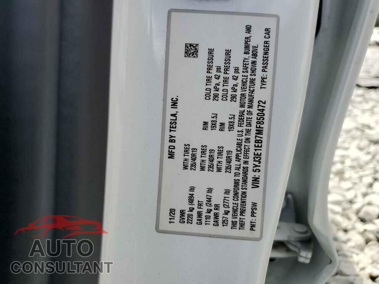 TESLA MODEL 3 2021 - 5YJ3E1EB7MF850472