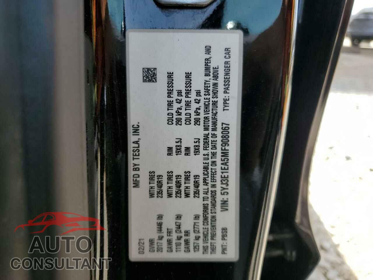 TESLA MODEL 3 2021 - 5YJ3E1EA5MF908067