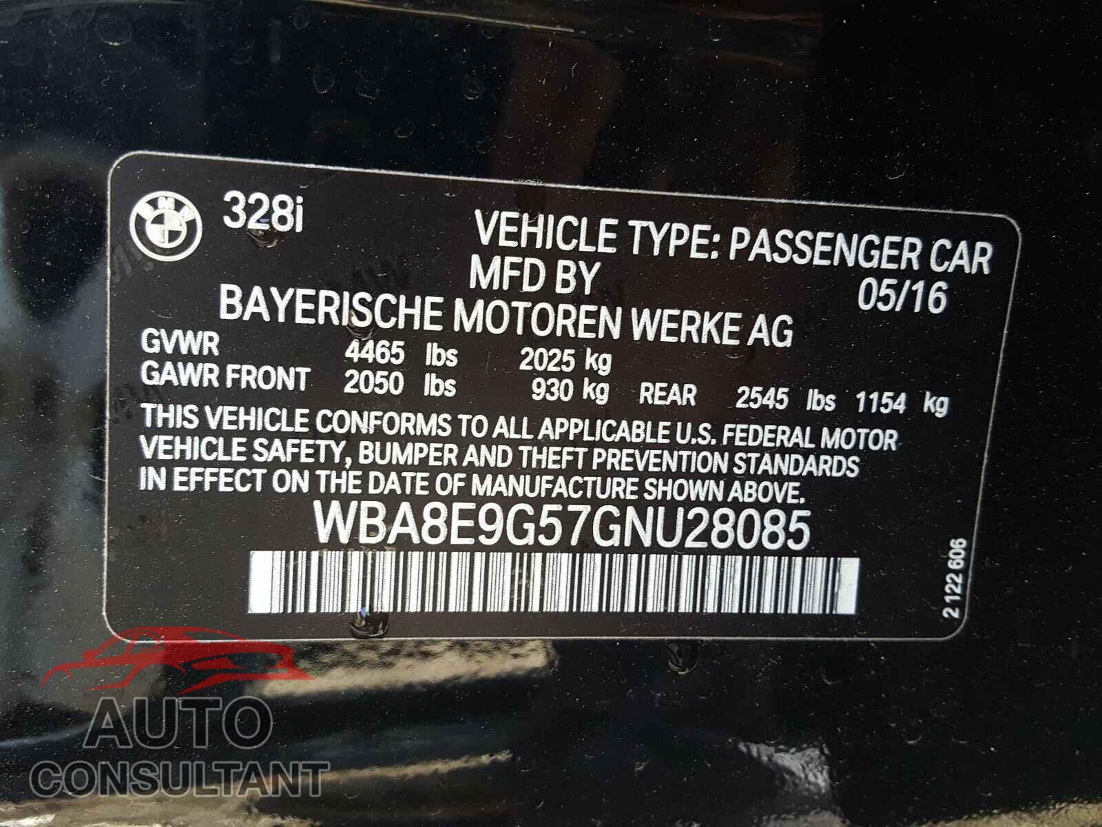 BMW 3 SERIES 2016 - WBA8E9G57GNU28085