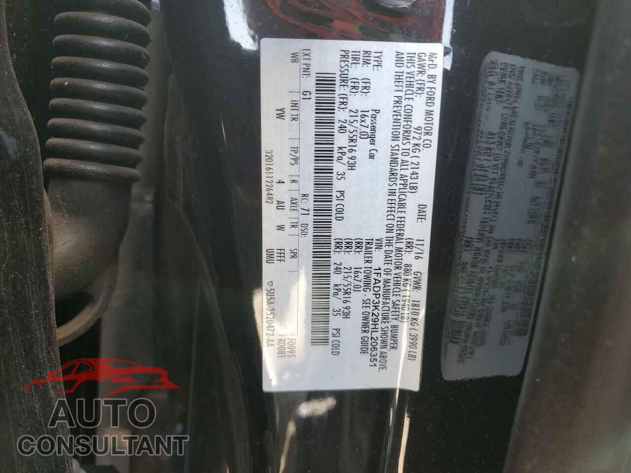 FORD FOCUS 2017 - 1FADP3K29HL206351