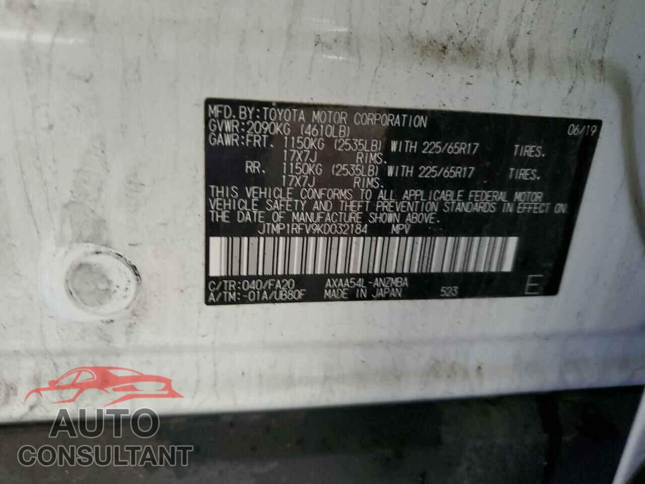 TOYOTA RAV4 2019 - JTMP1RFV9KD032184