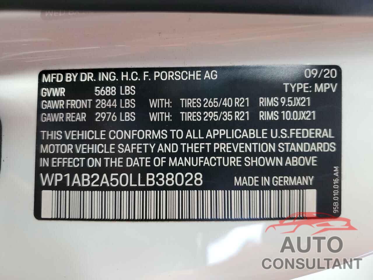 PORSCHE MACAN 2020 - WP1AB2A50LLB38028