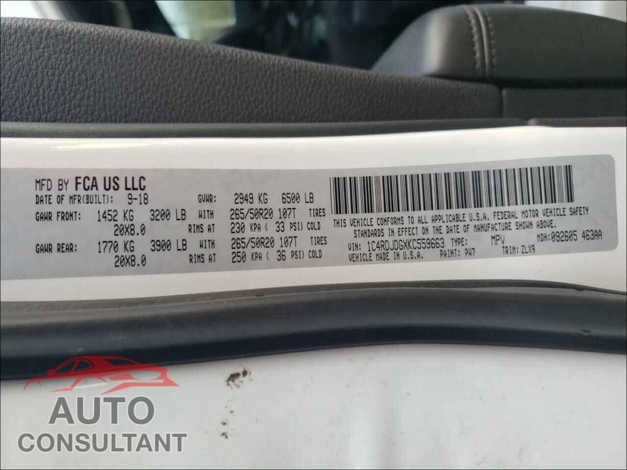 DODGE DURANGO 2019 - 1C4RDJDGXKC559663