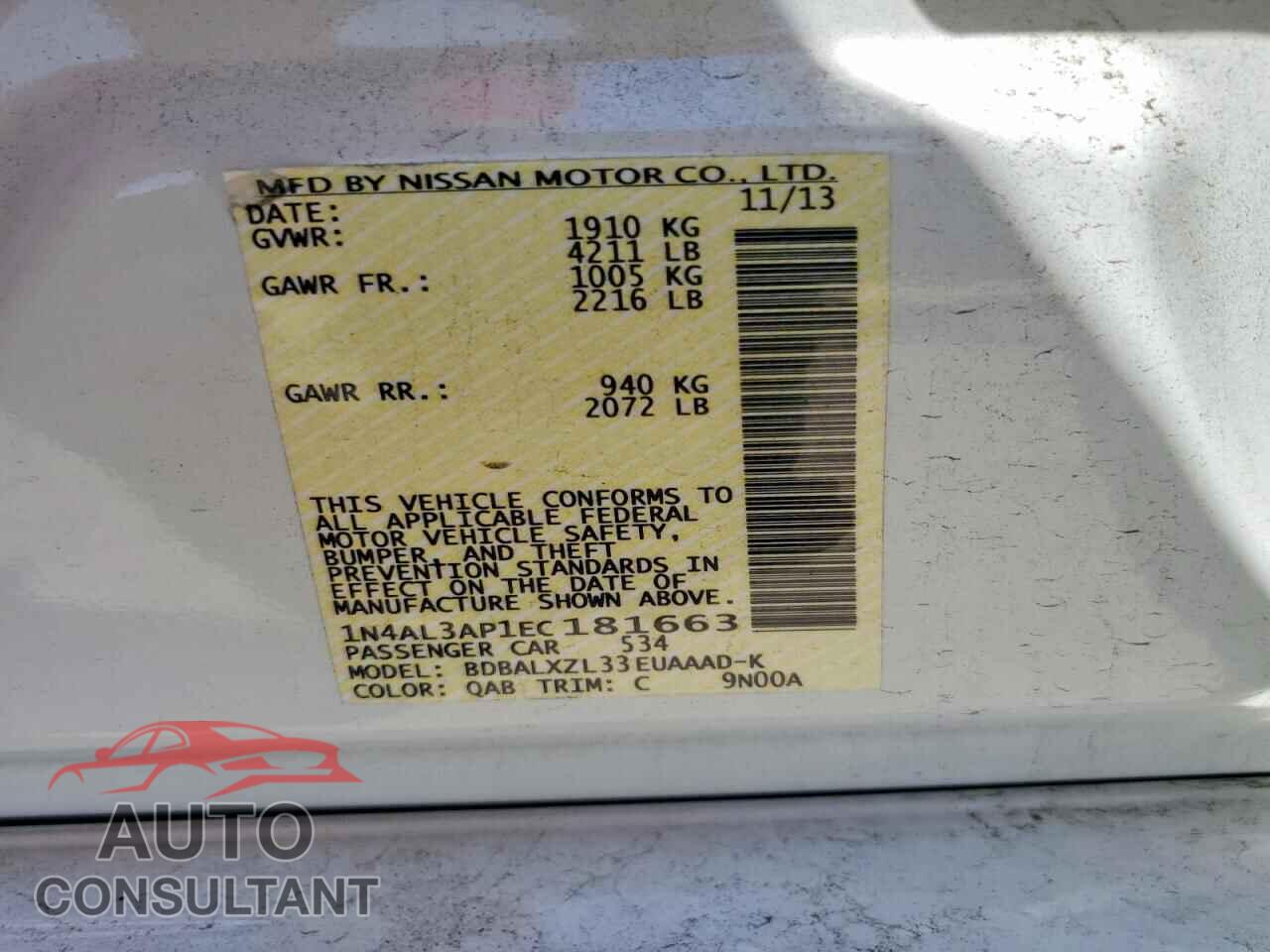 NISSAN ALTIMA 2014 - 1N4AL3AP1EC181663