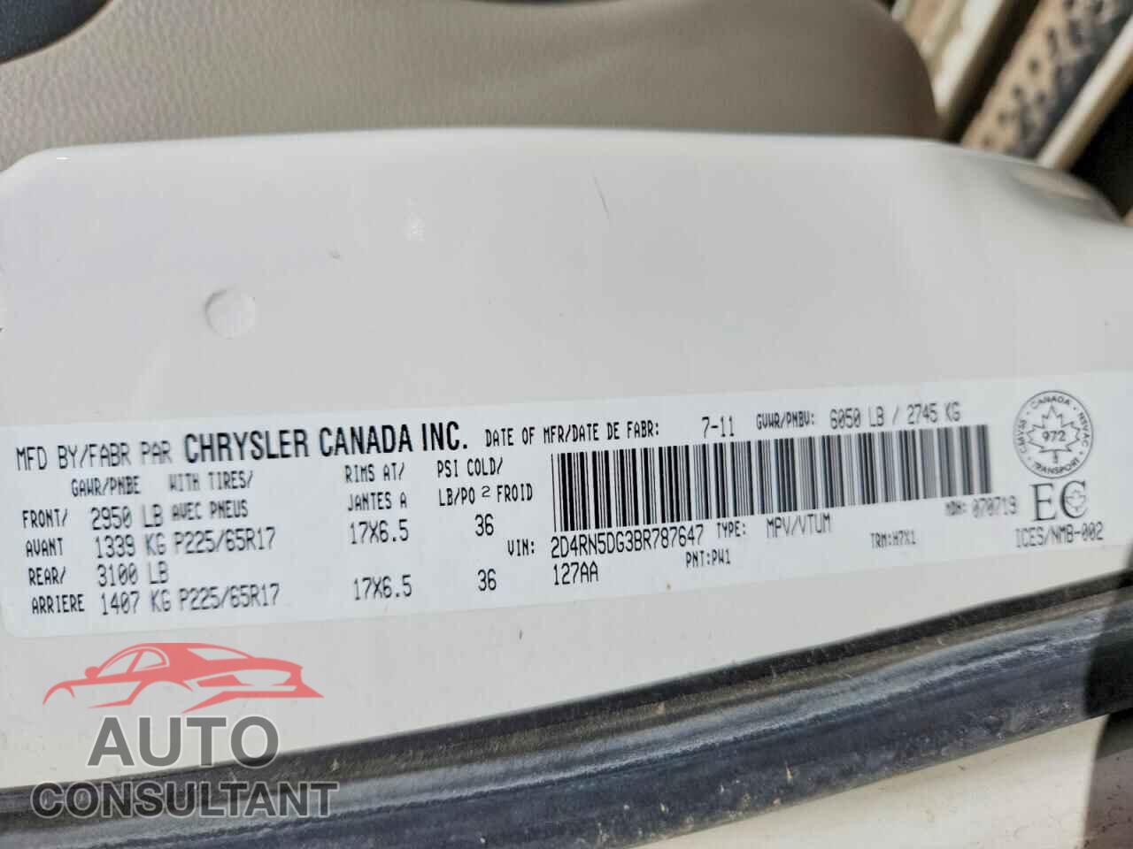 DODGE CARAVAN 2011 - 2D4RN5DG3BR787647
