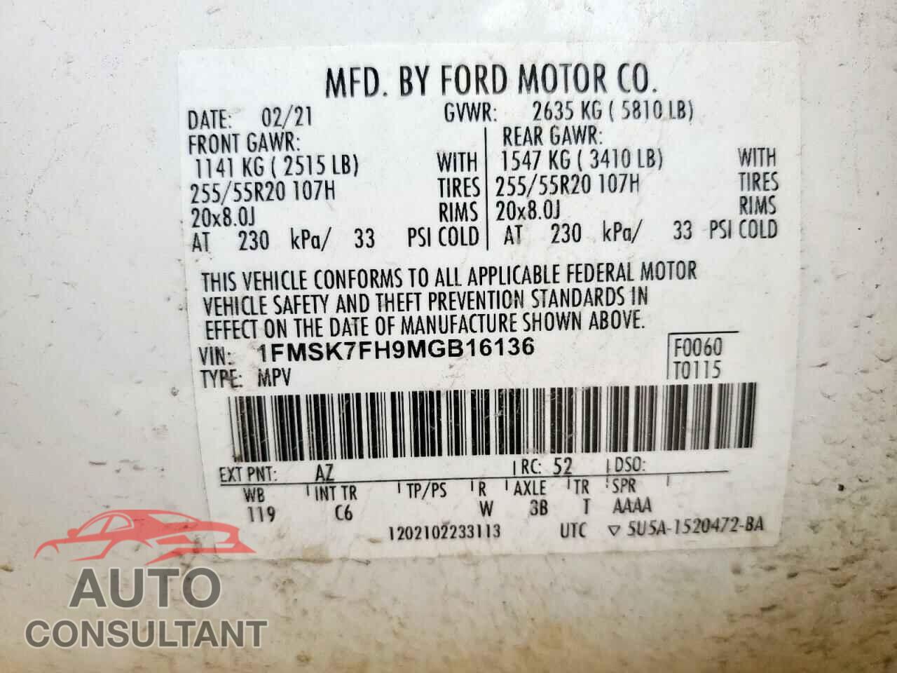 FORD EXPLORER 2021 - 1FMSK7FH9MGB16136