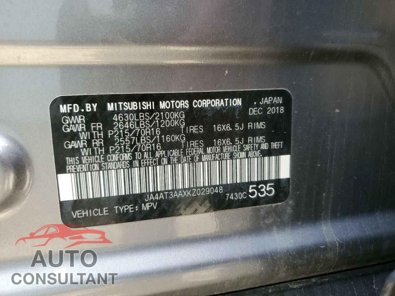 MITSUBISHI ECLIPSE 2019 - JA4AT3AAXKZ029048