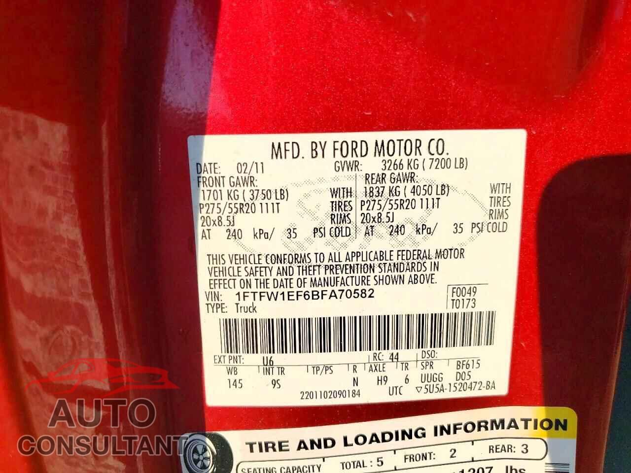 FORD UNKNOWN 2011 - 1FTFW1EF6BFA70582