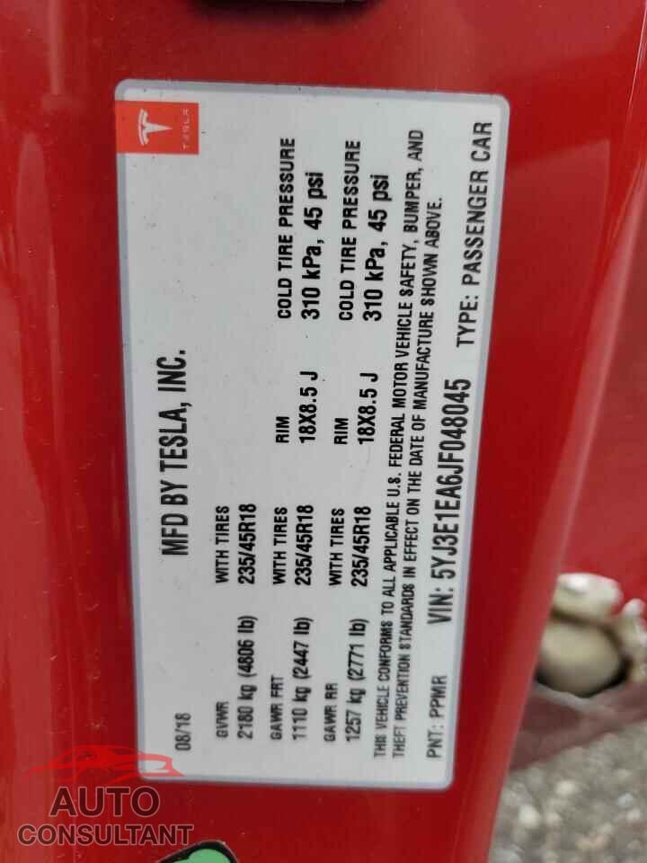 TESLA MODEL 3 2018 - 5YJ3E1EA6JF048045