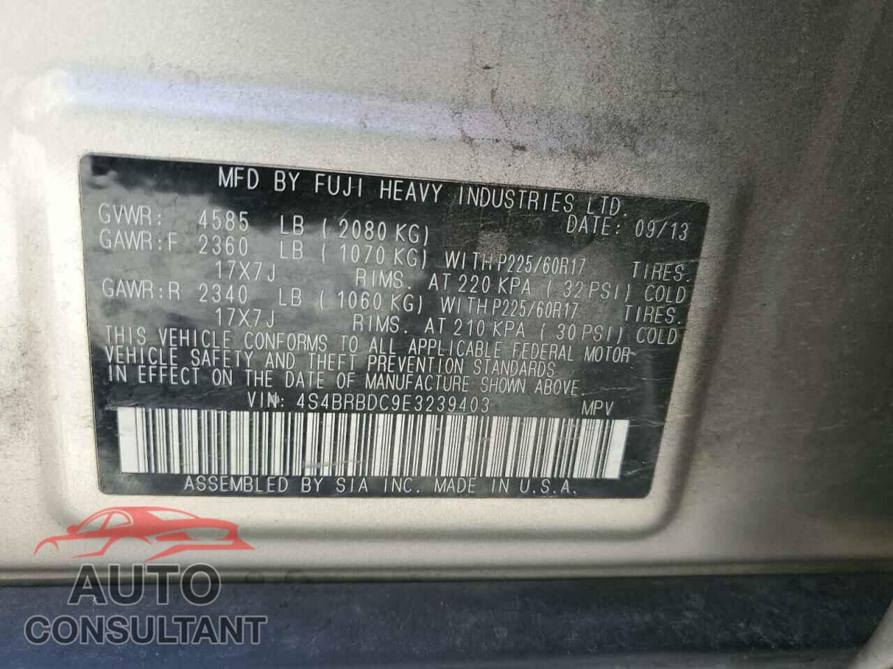 SUBARU OUTBACK 2014 - 4S4BRBDC9E3239403