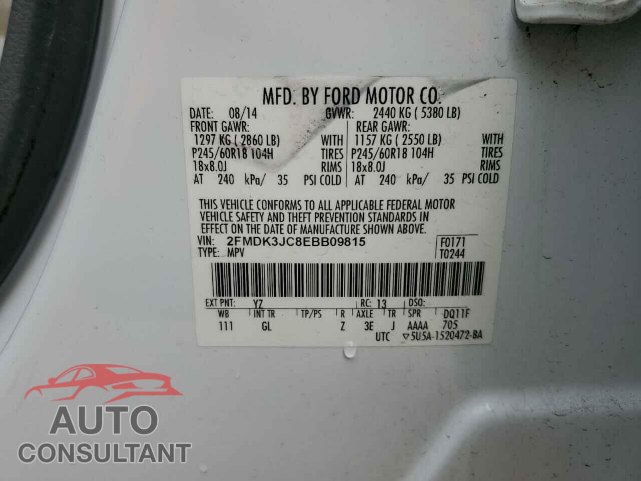 FORD EDGE 2014 - 2FMDK3JC8EBB09815