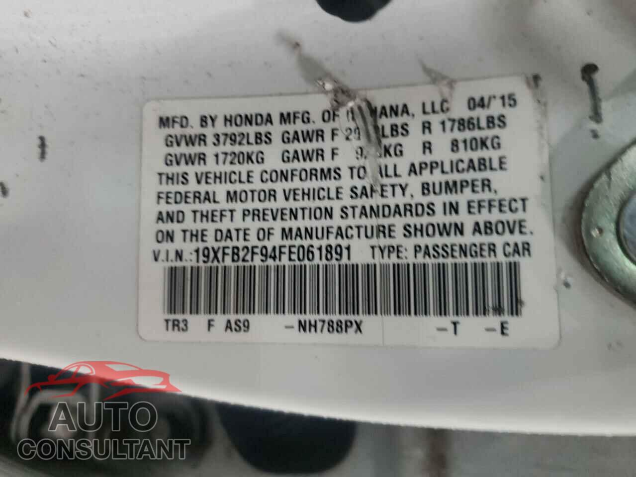 HONDA CIVIC 2015 - 19XFB2F94FE061891