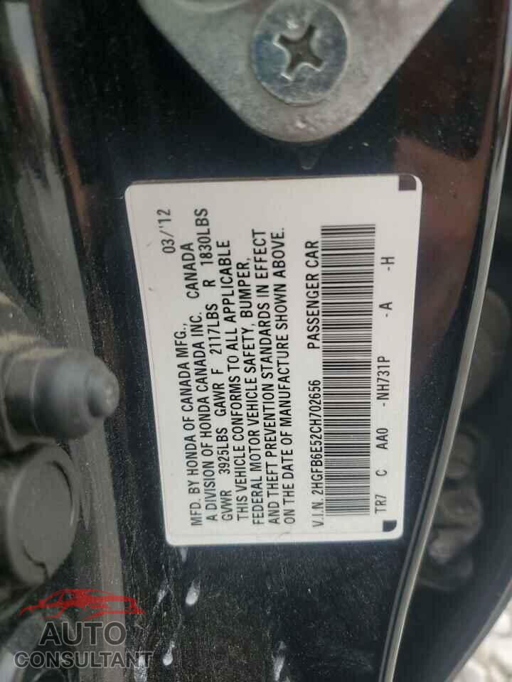 HONDA CIVIC 2012 - 2HGFB6E52CH702656