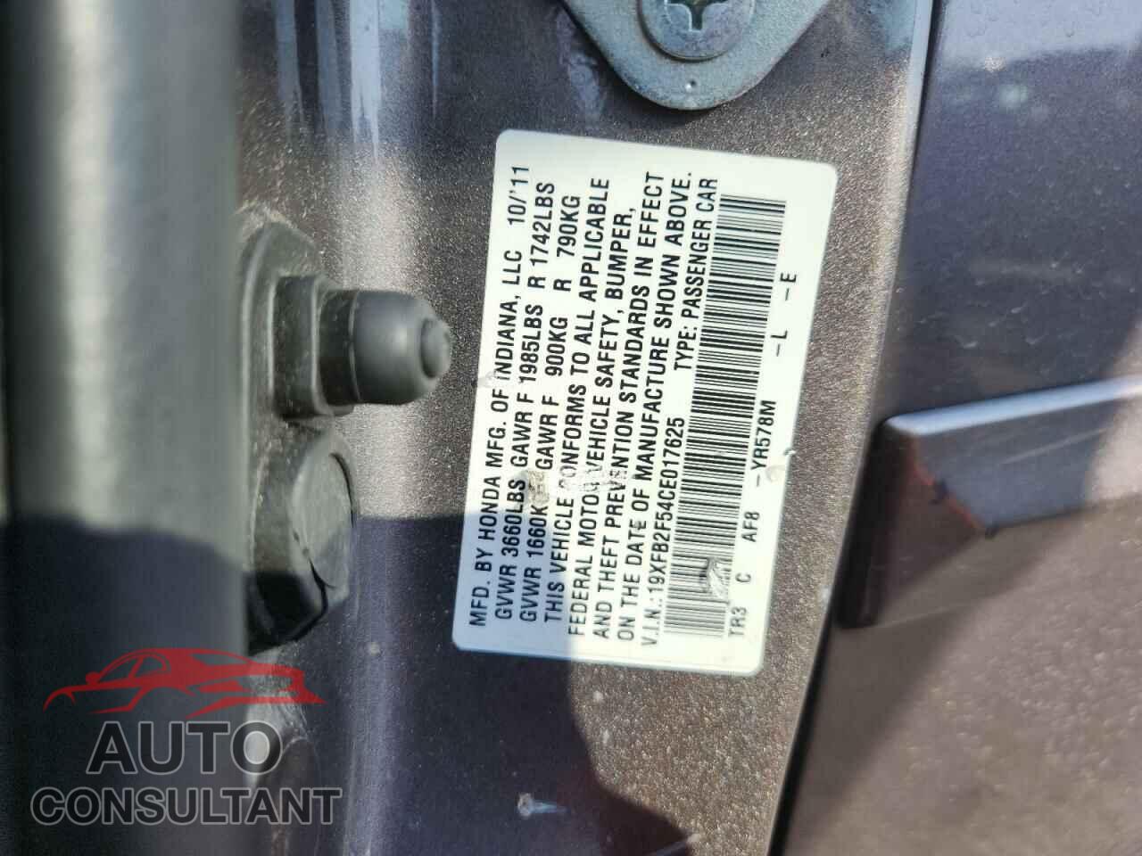 HONDA CIVIC 2012 - 19XFB2F54CE017625