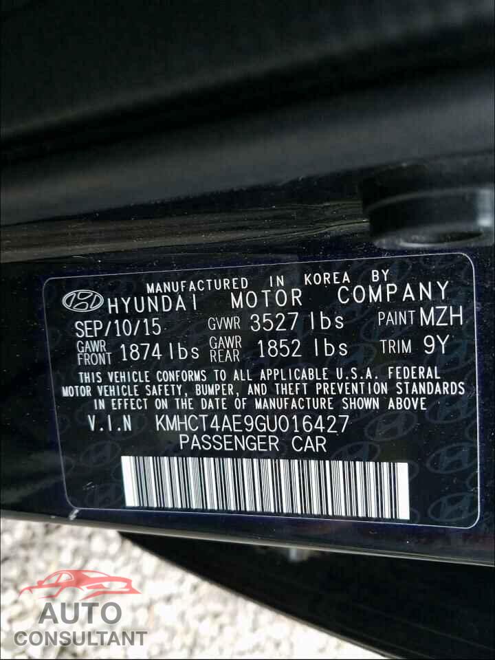 HYUNDAI ACCENT 2016 - KMHCT4AE9GU016427