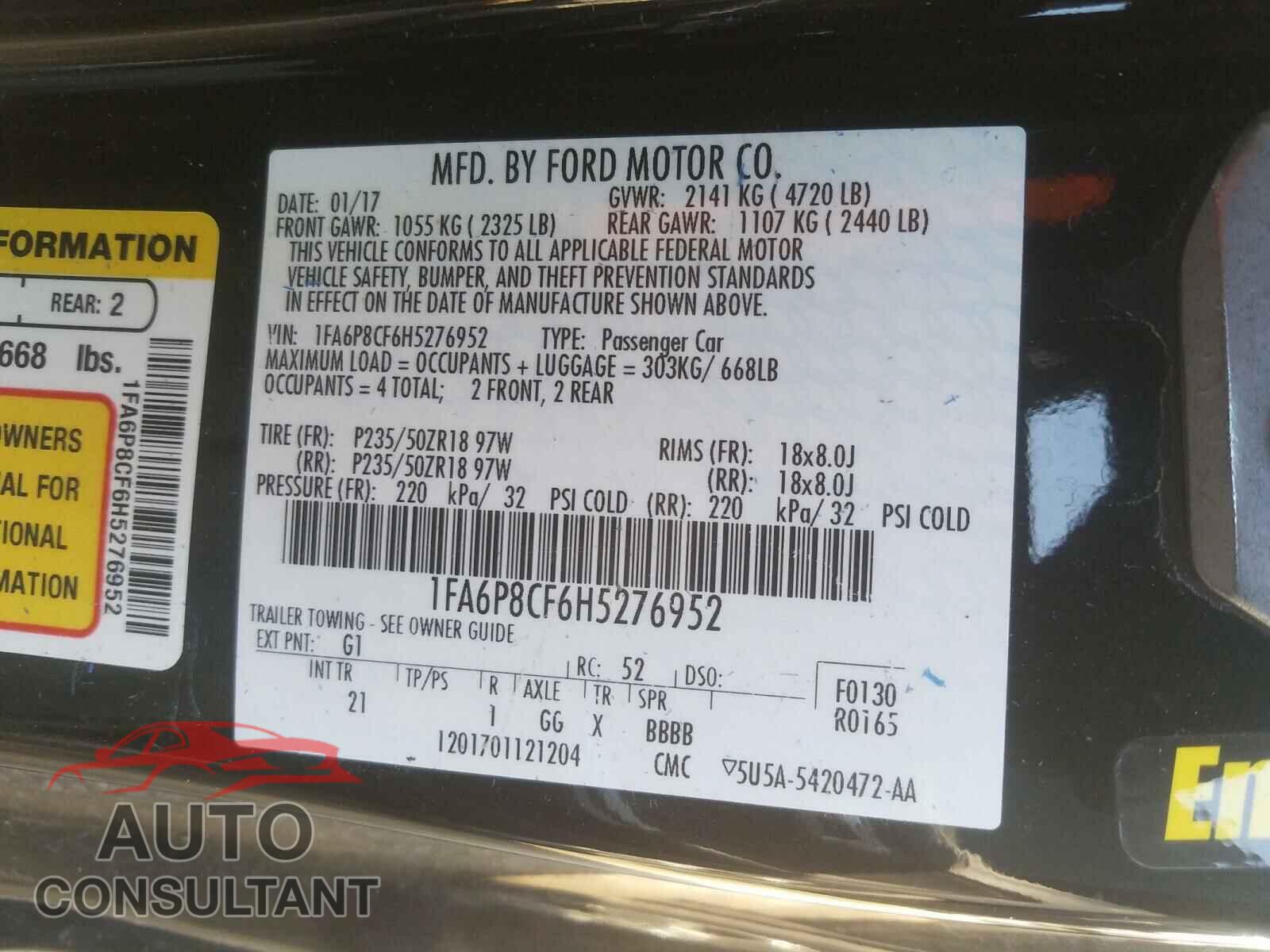 FORD MUSTANG 2017 - 1FA6P8CF6H5276952