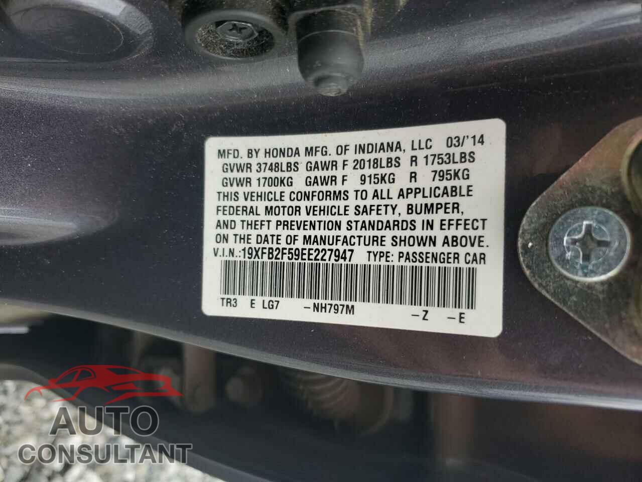 HONDA CIVIC 2014 - 19XFB2F59EE227947