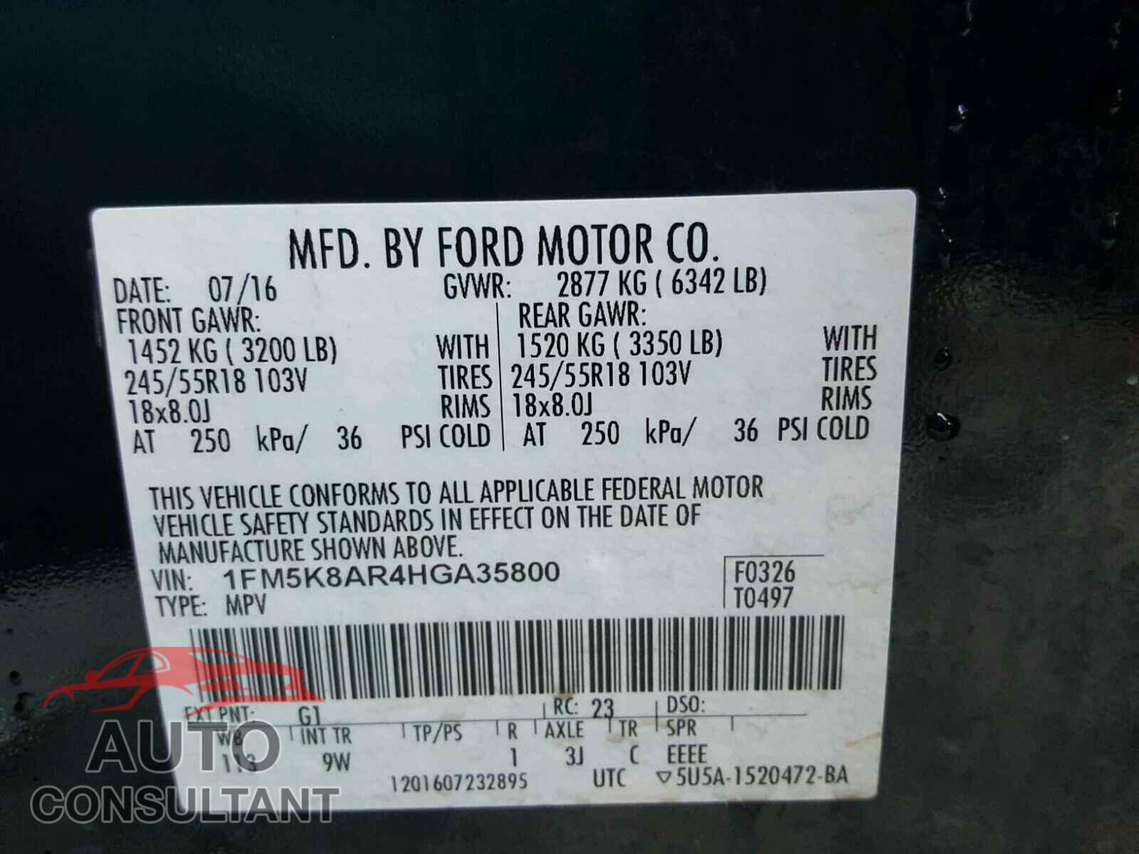 FORD EXPLORER P 2017 - 1FM5K8AR4HGA35800