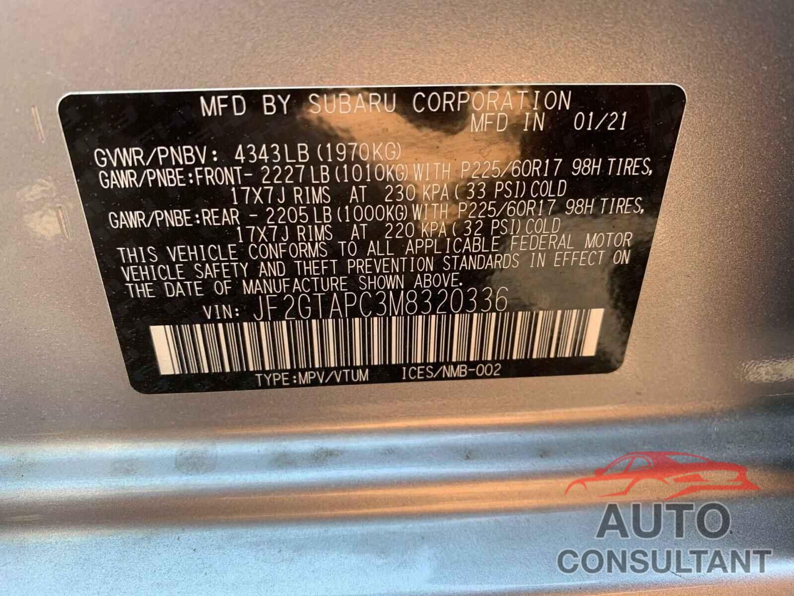 SUBARU CROSSTREK 2021 - JF2GTAPC3M8320336