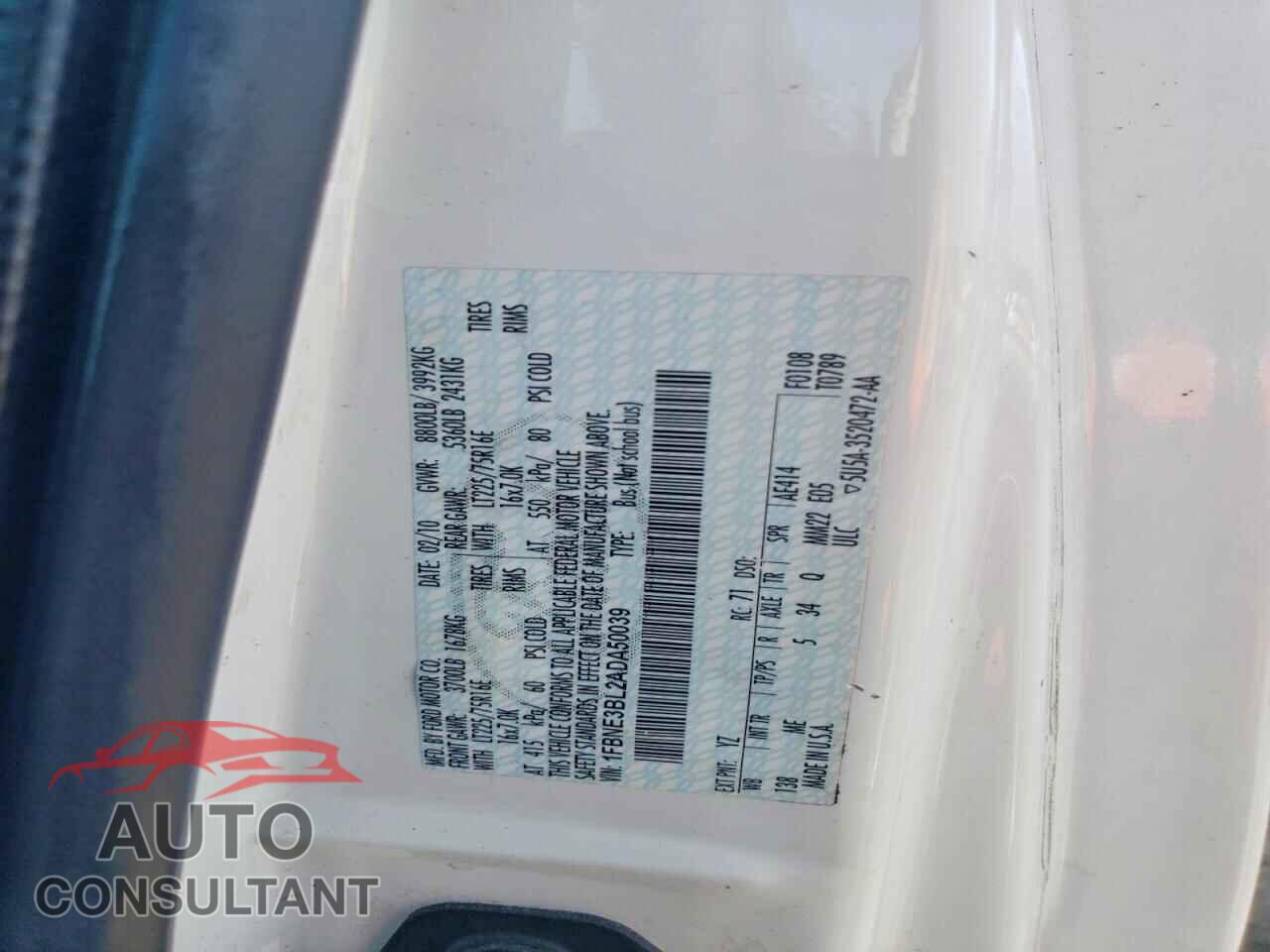 FORD ECONOLINE 2010 - 1FBNE3BL2ADA50039