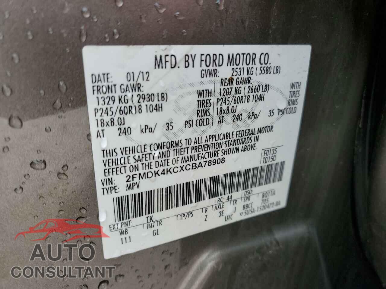 FORD EDGE 2012 - 2FMDK4KCXCBA78908